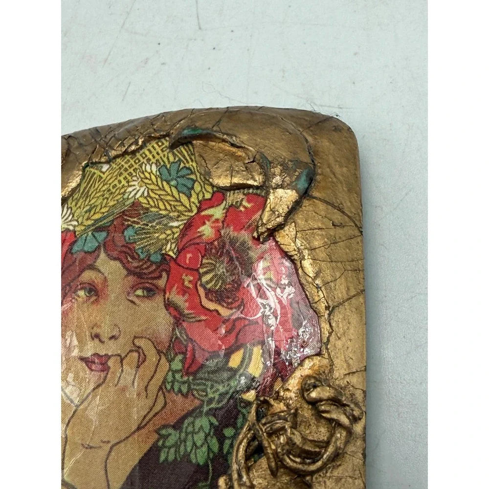 Alice James Mucha Art Nouveau Brooch Pin Gold Tone Handmade Artisan
